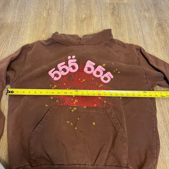 SP5DER Angel Number 555 Brown Hoodie + Joggers + Pink Spider Beanie – Streetwear - Picture 9 of 13